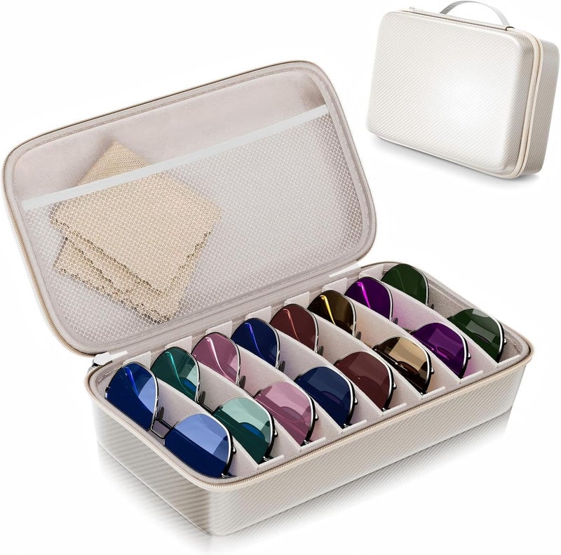 Vecxoty Travel Sunglasses Organizer​,​ Hard Shell​ Sunglass Case Adjustable Slots for Multiple ​Sunglass Eyeglass Case - Image 1